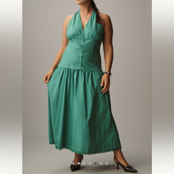 Anthropologie Dress by Maeve Halter V-Neck Drop-Waist Midi SIZE LARGE NEW - Picture 4 of 7